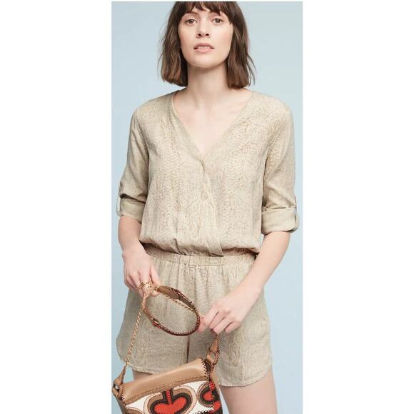 Cloth & Stone for Anthropologie Dahl Snakeskin Patterned Wrap Romper Boho Medium - Picture 1 of 9